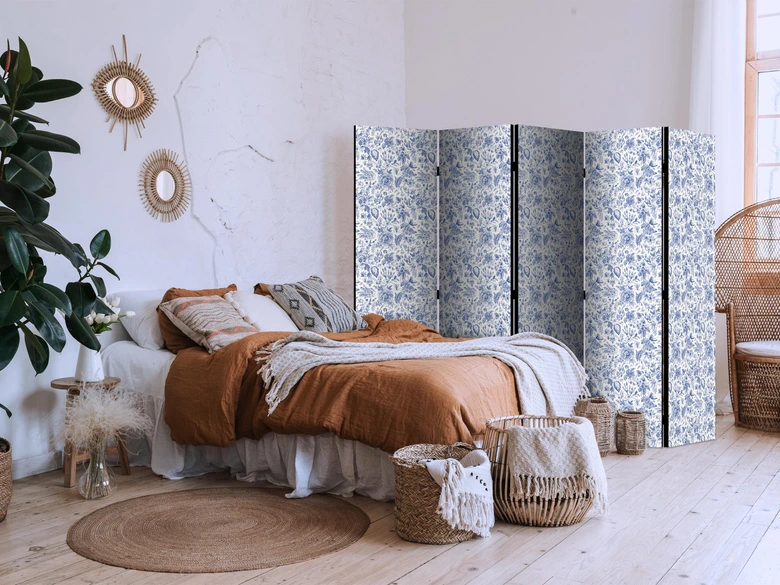 Paravent, Raumteiler freistehend, Trennwand - Vintage Blue Flowers 