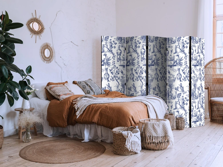 Paravent, Raumteiler freistehend, Trennwand - Rome and Botany - Blue Pattern with a Greek and Plant Motif 