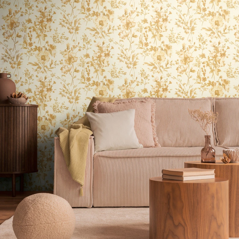 COSMOPOLITAN papier peint floral fleurs blanc or - papier peint intissé design moderne 