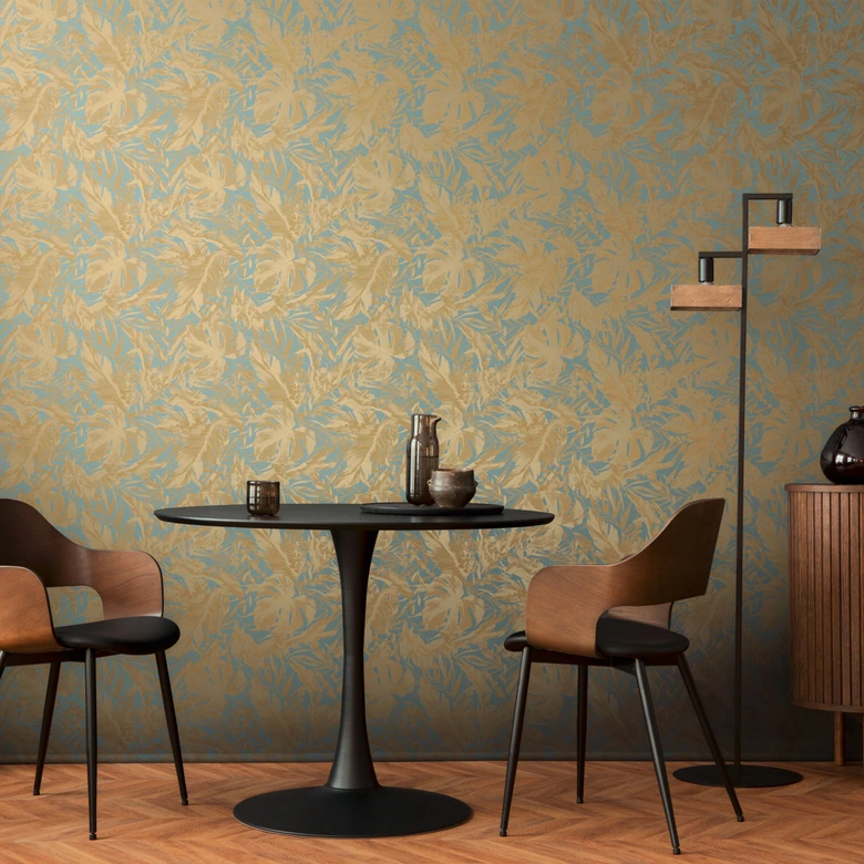 COSMOPOLITAN Tapete Dschungeloptik Blau Gold - natürliche Botanic Vliestapete 