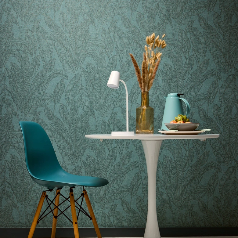COSMOPOLITAN Papier peint intissé avec feuilles bleu pétrole vert - papier peint à motifs naturels 