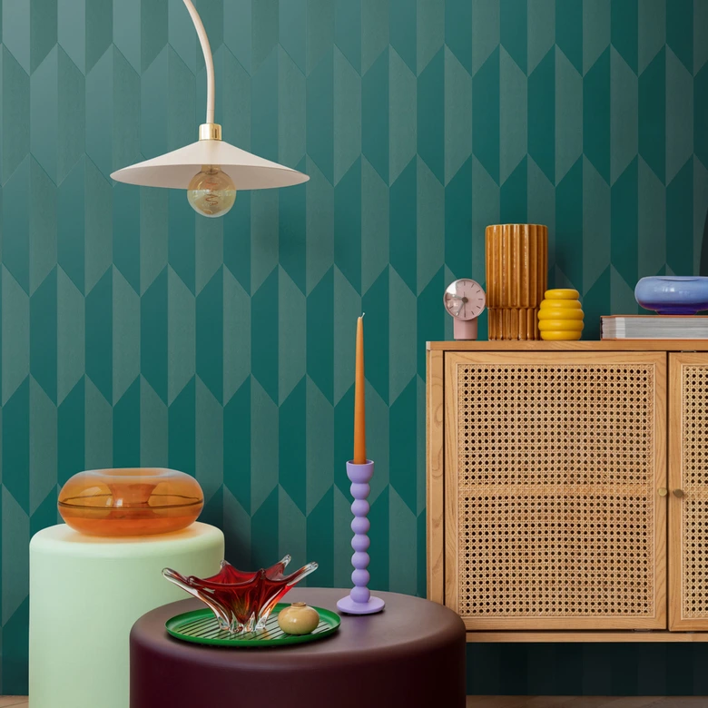 COSMOPOLITAN 3D non-woven wallpaper petrol green design patterned wallpaper with metallic effect 