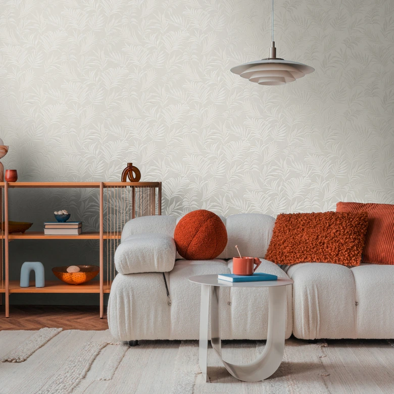 COSMOPOLITAN Blattmuster Tapete Creme Weiß - florale Vliestapete Esszimmer Küche 