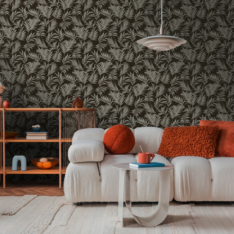 COSMOPOLITAN non-woven wallpaper black silver leaves - stylish non-woven wallpaper bedroom 