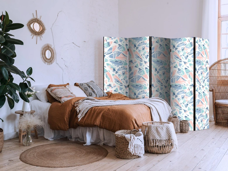 Paravent, Raumteiler freistehend, Trennwand - Fish in Aztec Style in Pastel Color Shades 
