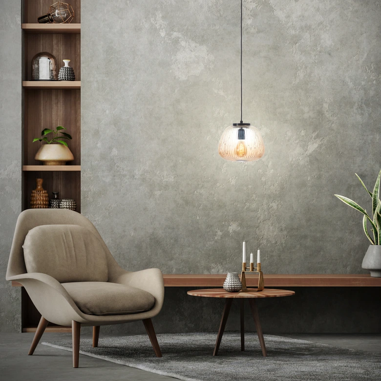 Pendelleuchte Junis, braun, 176 x 25 cm, Glas Pendelleuchte 