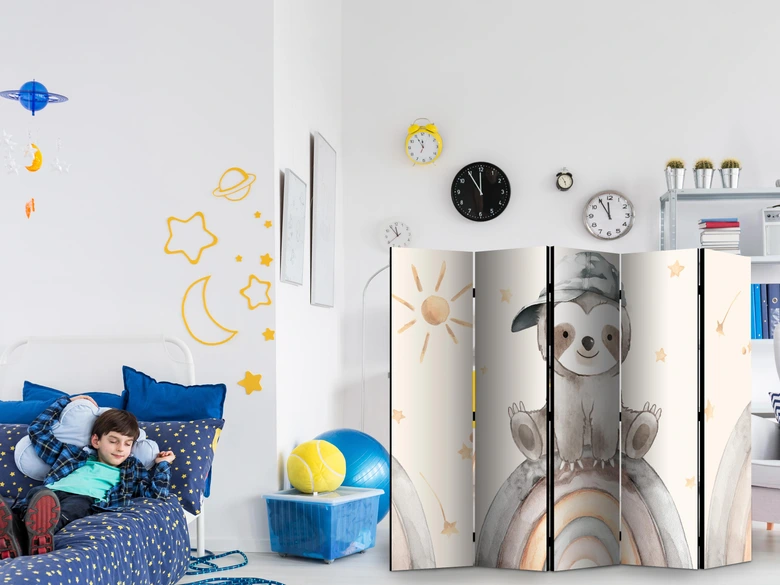 Paravent, Raumteiler freistehend, Trennwand - Happy Sloth 