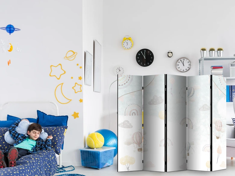Paravent, Raumteiler freistehend, Trennwand - Balloons in the Sky Among Rainbows and Stars 