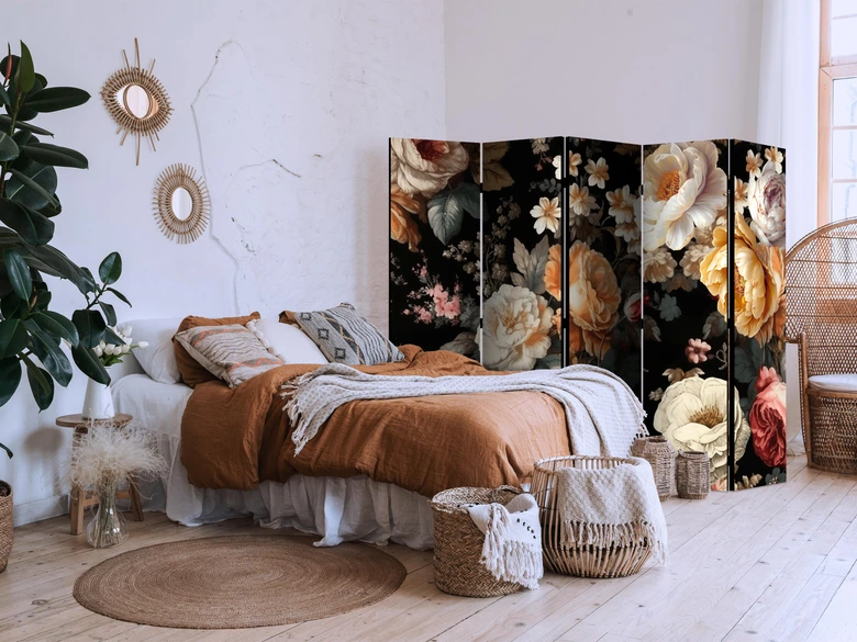 Paravent, Raumteiler freistehend, Trennwand - Floristry in Vintage Style 