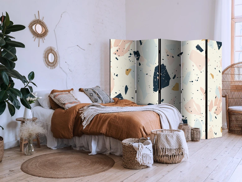 Paravent, Raumteiler freistehend, Trennwand - Terrazzo with Large - Scaled Stones in Subdued Colors 