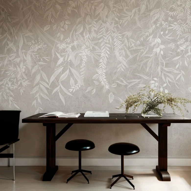 Fototapete Wohnzimmer Naturmotiv - Elegante Weidenzweige in Beige - Ms Tiff 