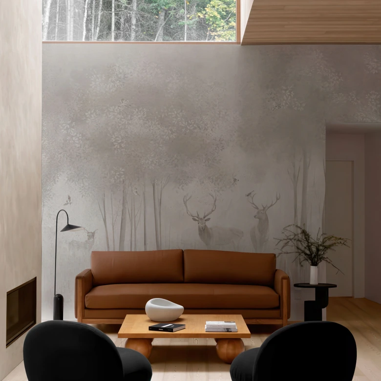 Fototapete Waldtapete Hirsche im Nebelwald - Ms Tiff 