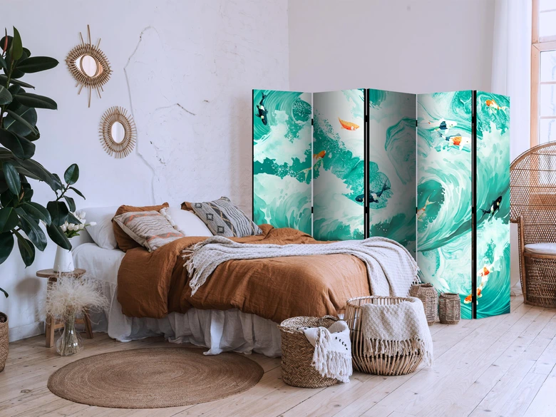 Paravent, Raumteiler freistehend, Trennwand - Koi Fish Among Waves 