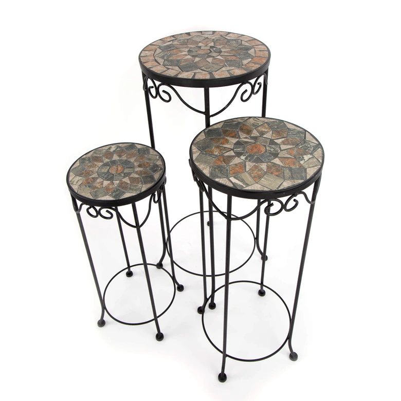 Support pour pot de fleur en mosaïque rond - lot de 3 