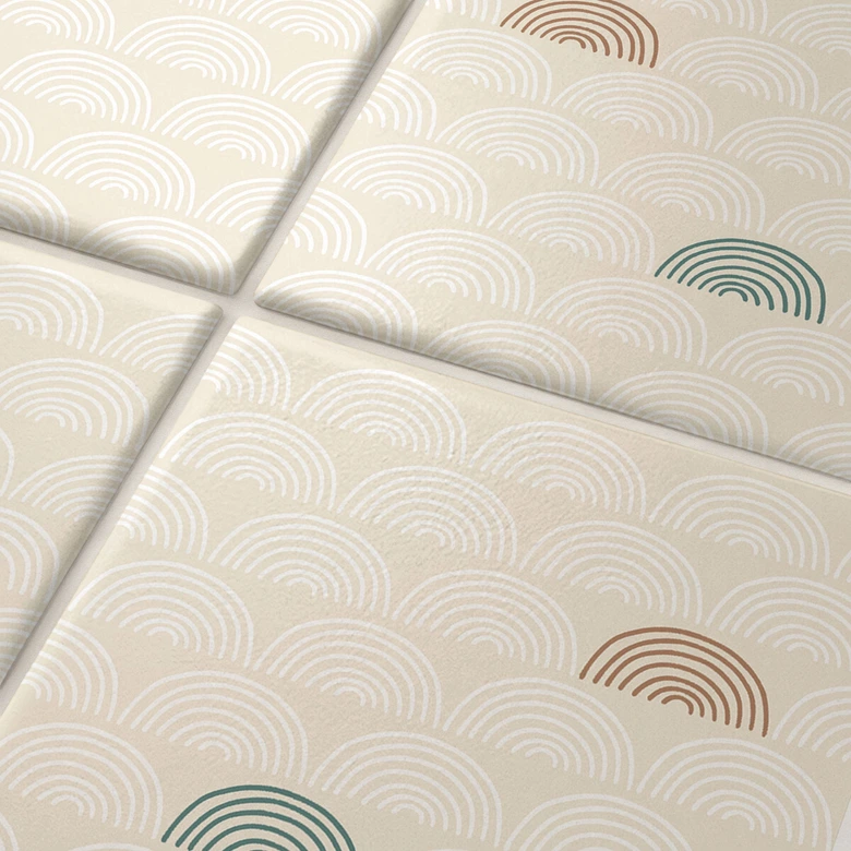 Fliesenaufkleber Boho - Fächer creme rotbraun grün - 12er Set 