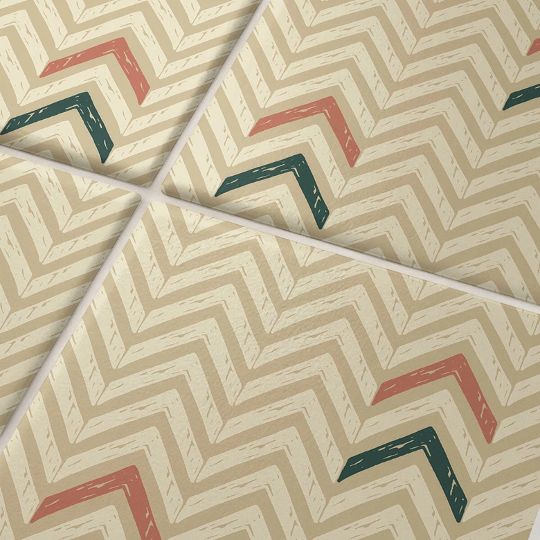 Fliesenaufkleber Boho - Fischgrätenmuster sand rotbraun grün - 12er Set 
