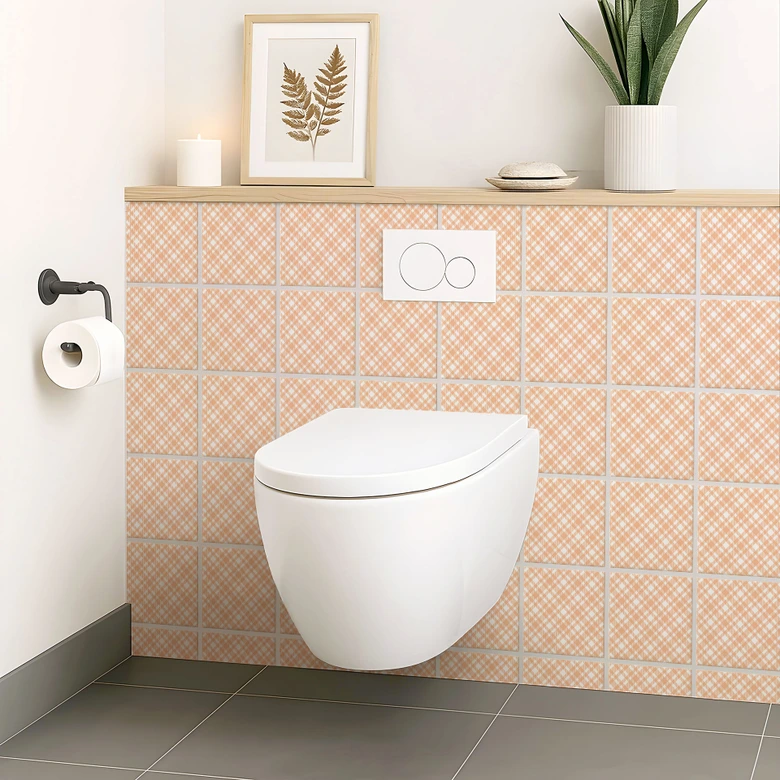 Tile stickers checkered pattern in peach-white - set of 12 