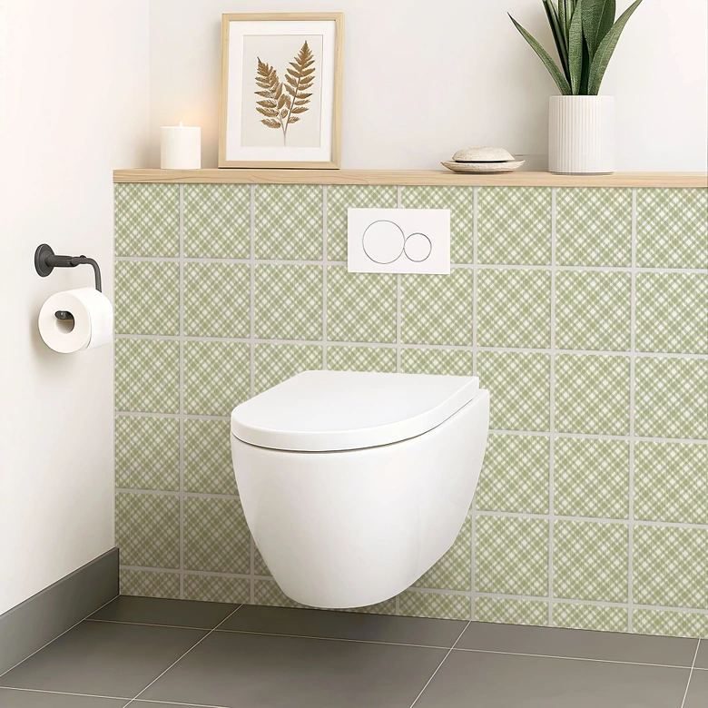 Tile stickers checkered pattern in pistachio white - set of 12 