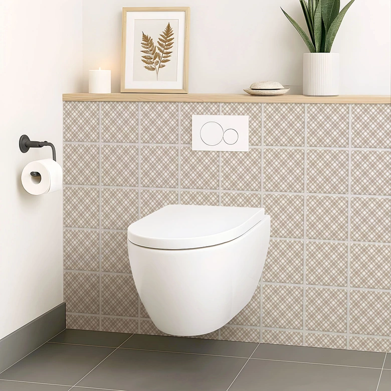 Tile stickers Checked pattern in taupe-white - set of 12 