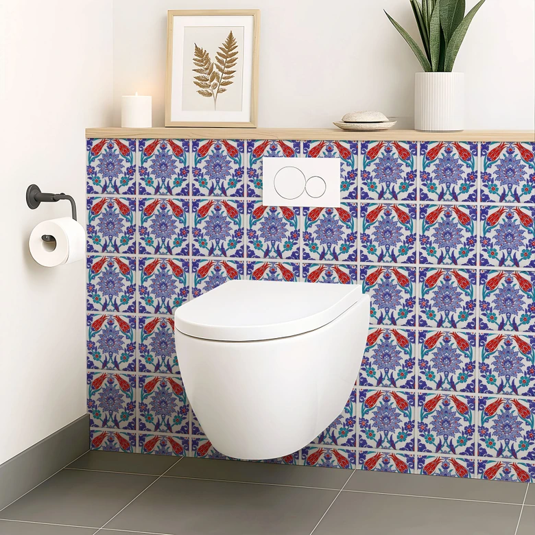 Fliesenaufkleber Orientalischer Blumenkranz - Blau - 12er Set 
