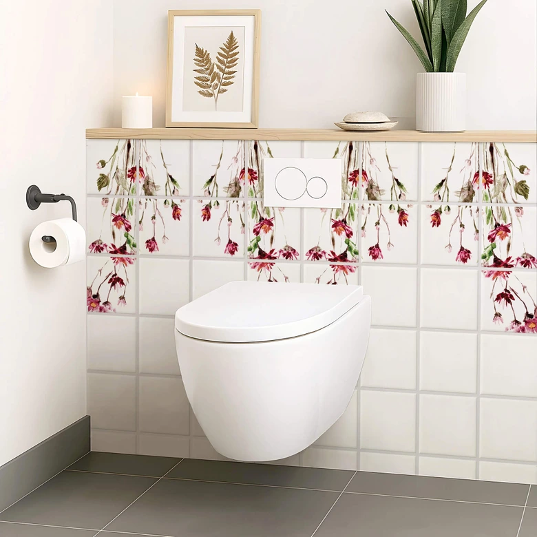 Stickers pour carrelage Fleurs rouges - Set de 12 