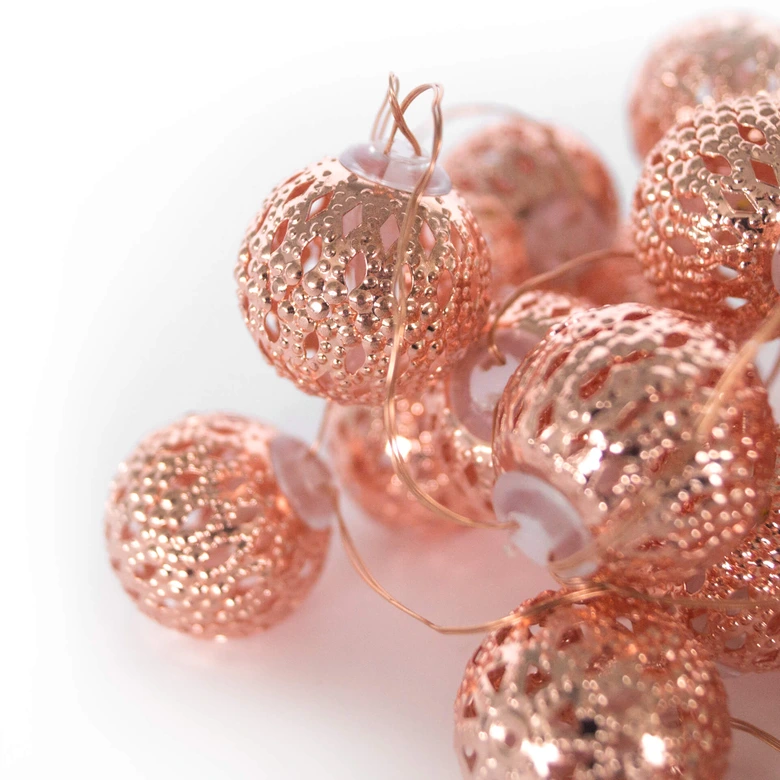 LED Lichterkette Laternenkugeln Marokko Kupfer 20-teilig 