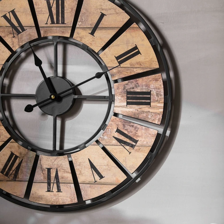 Metall Wanduhr XL im Vintage-Look mit römischen Ziffern aus Metall | geräuschlos | Ø50cm 