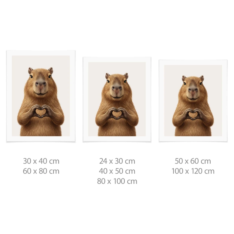 Poster Capybara med hjärthand 