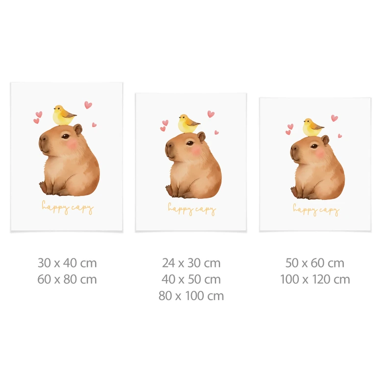 Póster para niños - Capibara con pájaro - Happy Capy 