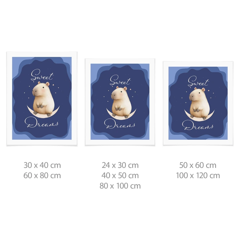 Poster für Kinder - Sweet Dreams - Capybara auf dem Mond 