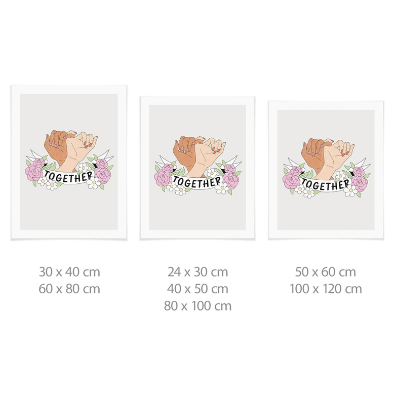 Poster Together Sisterhood Floral Hände 