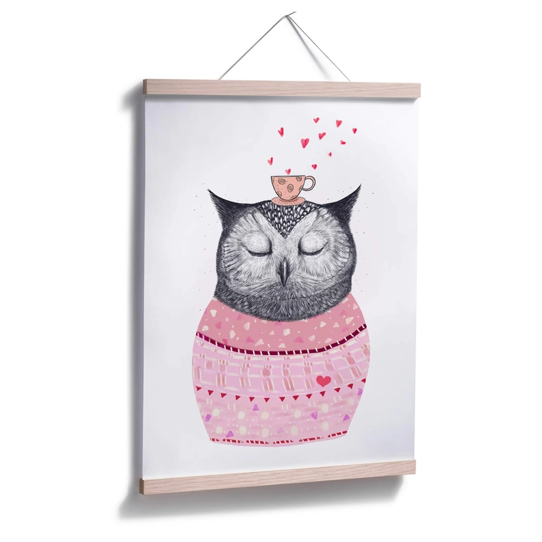 Póster Korenkova - Búho amante del café 