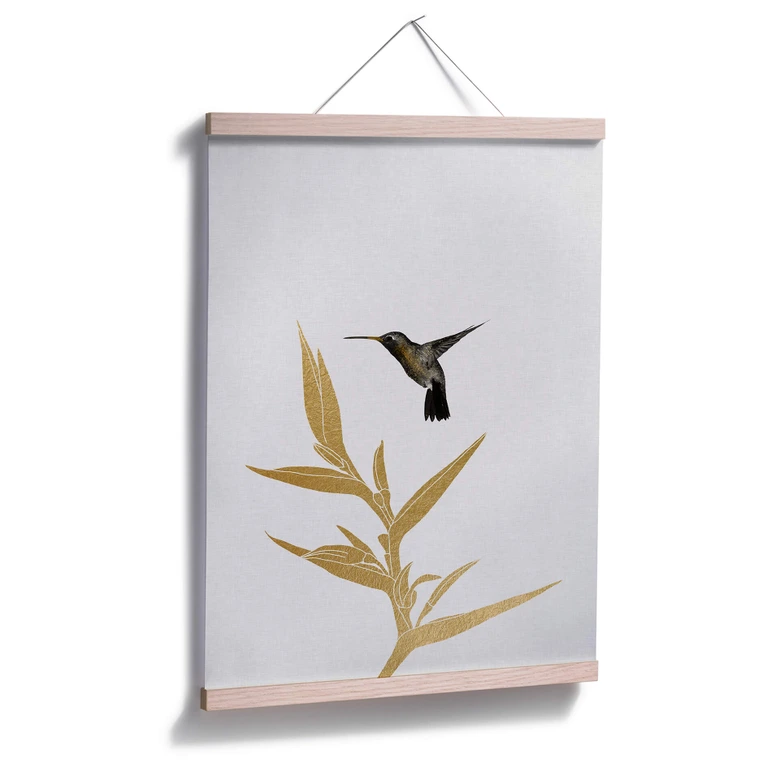 Poster Orara Studio - Hummingbird and Flower - goldene Pflanze 