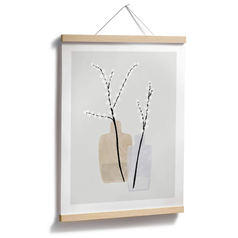 Poster Blursbyai - Zwei Vasen mit Weidenzweigen in Pastelltönen 