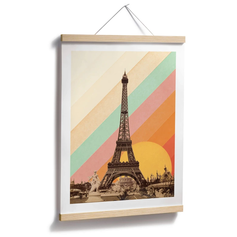 Poster Bodart - Retro Eiffelturm mit Regenbogen 