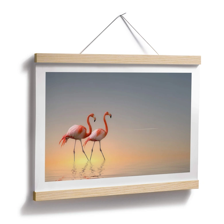 Poster Cseresnjes - Flamingos im Abendlicht 
