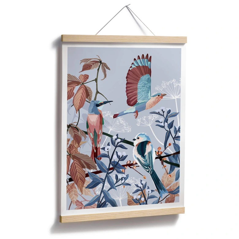 Poster Goed Blauw - Vögel im Winter 