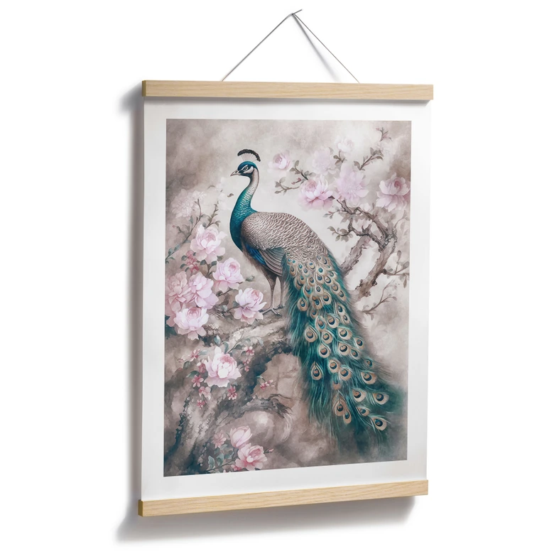 Poster Paon avec des fleurs - Haase 