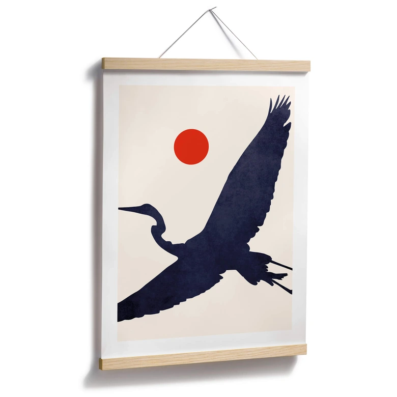 Poster Kubistika - Kranich mit roter Sonne 