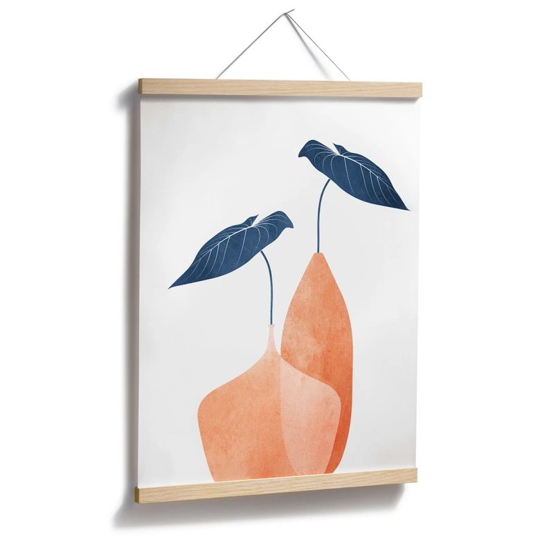 Poster Monstera-Blätter in zwei apricotfarbenen Vasen - Kubistika 