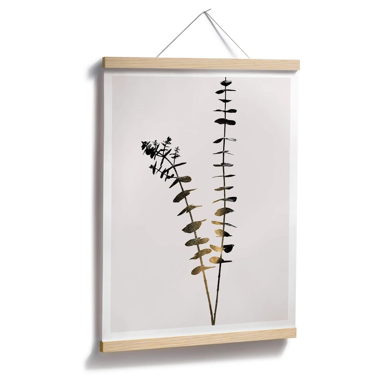 Poster Kubistika - Schwarz-Goldener Eukalyptus 