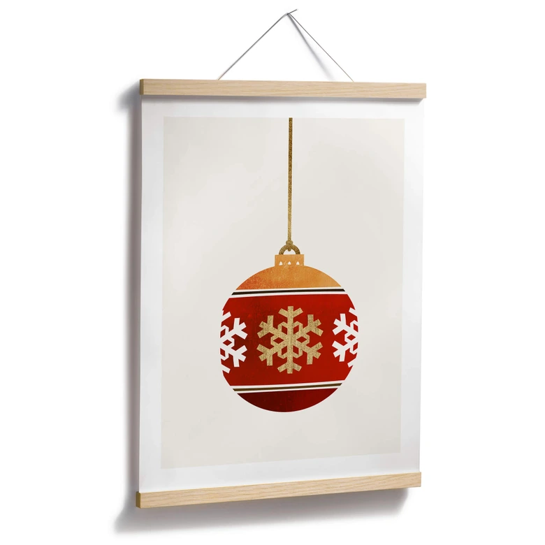 Poster Kubistika - Weihnachtskugel mit Schneeflocken 