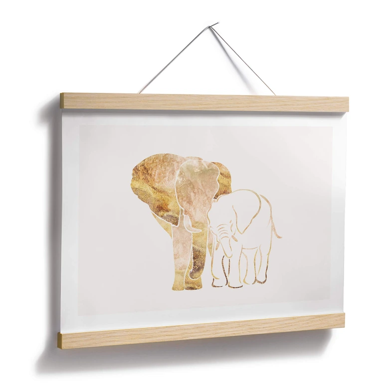 Poster Manovski - Linjekonst - Gyllene elefanter 
