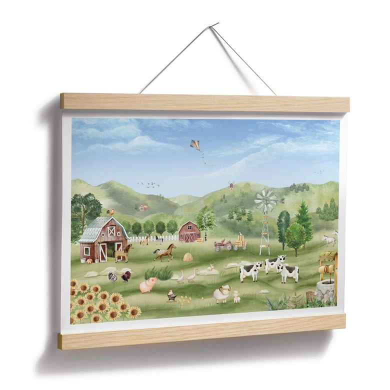 Poster - Oliver Robins - Kleurrijke boerderij met dieren 