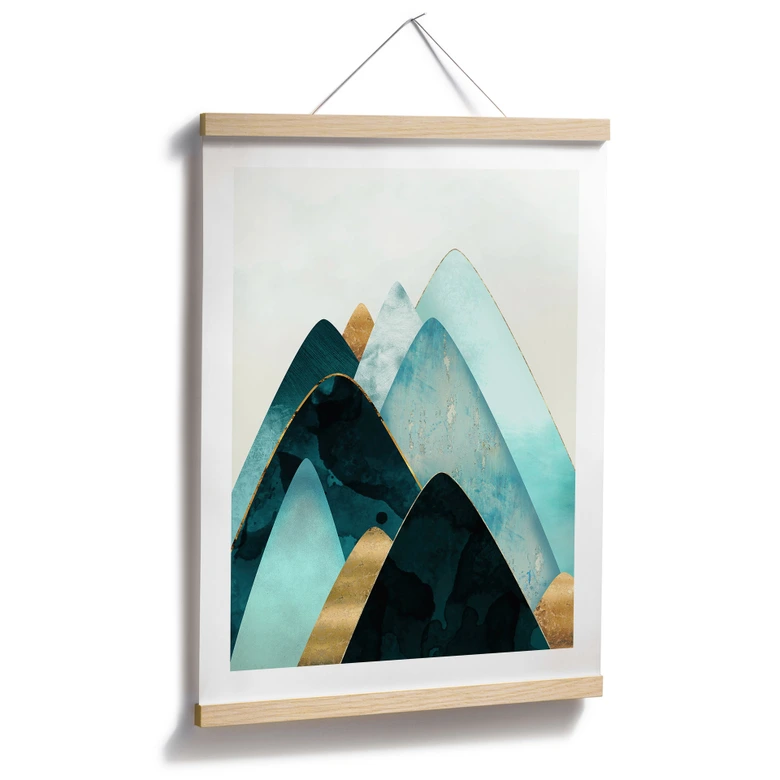 Poster Abstrakte Berge in Gold und Blau - SpaceFrog Designs 