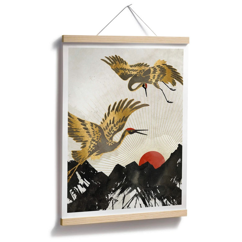Poster SpaceFrog Designs - Gouden Kraanvogels - Japandi 