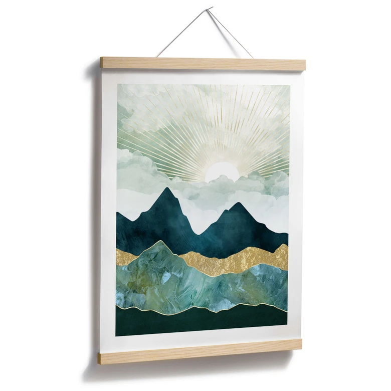 Poster Sonnige Landschaft in Blau und Gold - SpaceFrog Designs 