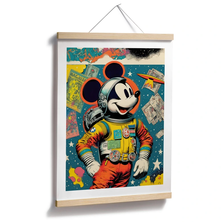 Poster Treechild - Mickey als Astronaut im Retro Stil 