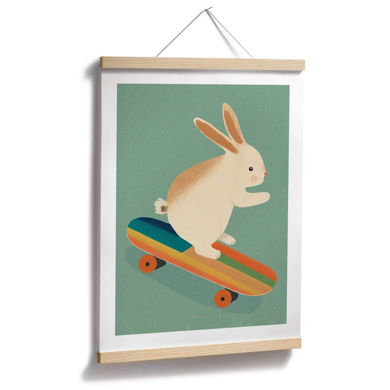 Poster Treechild - Niedlicher Hase auf einem Skateboard 