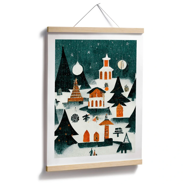 Poster Weihnachten - Winterlandschaft bei Nacht - Treechild 